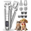 imageoneisall Small Dog Clippers and Paw Trimmer with Low Noise 4  in  1 Cordless Dog Grooming Kit with 3  Level Speed Clippers 7000 RPM for Grooming Thick Hair Waterproof Shaver for Dogs and CatsSilver