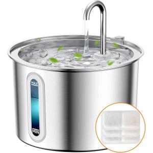 imageoneisall 2L Stainless Steel Cat Water Fountain with Snap AntiSpill Cats Water Fountains with Quiet PumpContinuous Fresh Water SupplyPet Water Fountain for Single Kitty ampamp Small PetsPWF 001 2L Fountain  3 Filter  3 Sponge