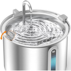 imageoneisall 2L Stainless Steel Cat Water Fountain with Snap AntiSpill Cats Water Fountains with Quiet PumpContinuous Fresh Water SupplyPet Water Fountain for Single Kitty ampamp Small Pets2L Fountain with Snap  3 Filter  3 Sponge