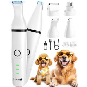 imageoneisall 4in1 Cordless Dog Grooming Kit with 2Speed Clippers Low Noise Paw Trimmer ampamp Rechargeable Quiet Nail Grinder for Dogs and Cats WhiteWhite