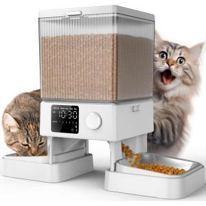 imageoneisall Automatic Cat Feeder with 5G WiFi Automatic Cat Food Dispenser for 2 Cats Small Pets 20 Cups5L Timed Dry Food Dispenser with APP ControlWhite