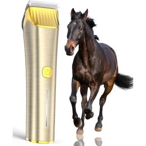 imageoneisall Cordless Horse ClippersLow Noise 2 Speed Grooming ClippersHorse Trimmer Shaver Kit for Matted Long HairDetachable Stainless Steel Blade Grooming Kit for Thick CoatGold