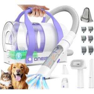 imageoneisall Cordless Low Noise Dog Grooming Vacuum5200 mAh Dog Grooming Kit with ClippersNail GrinderTrimmer2L Dustbin for Shedding with Grooming ToolsQuiet Suitable for All BreedsComfy C1Purple