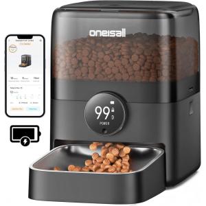 imageoneisall Cordless WiFi Automatic Cat Feeder Rechargeable 100Day Battery Operated Pet Feeder 12 Cups3L Timed Cat Food Dispenser for Large Kibble Smart App Control BlackBlack