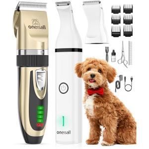 imageoneisall Dog Clippers and Paw Trimmer Kit 2 in 1 Low Noise Cordless Dog Clippers for Grooming Pet Hair Trimmers for Small and Large Dogs Cats AnimalsGold