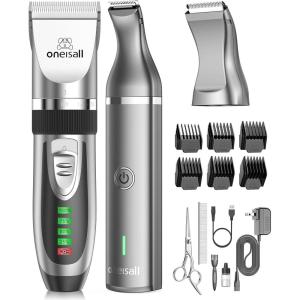 imageoneisall Dog Clippers and Paw Trimmer Kit 2 in 1 Low Noise Cordless Dog Clippers for Grooming Pet Hair Trimmers for Small and Large Dogs Cats AnimalsSilver