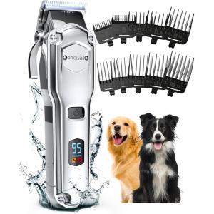 imageoneisall Dog Clippers for Grooming for Thick Heavy CoatsLow Noise Rechargeable Cordless Pet Shaver with Stainless Steel BladeWaterproof Dog Shaver for Dogs Pets and Animals SliverA Stainless Steel