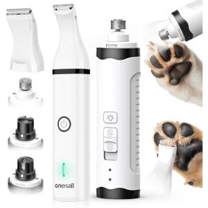 imageoneisall Dog Nail Grinder and Paw Trimmer Kit 2 in 1 Quiet Rechargeable Electric Pet Nail Grinder with 2 LED Lights and Cordless Dog Grooming Safe Clippers