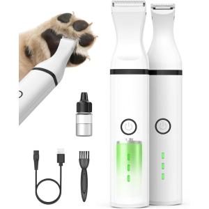 imageoneisall Dog Paw Trimmer Cordless Paw Hair Trimmer for Dogs with Double Blades Quiet 2 Speed Small Dog Grooming Clippers for Paws Eyes Ears Face Rump WhiteWhite