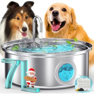 imageoneisall Dog Water Fountain for Large Dogs7L230oz18G Stainless Steel Dog Fountain Bowl Super Quiet with Triple FiltrationGreat for Large Dogs Cats and MultiPet HomeUpgraded PWF002 Dog Fountain 3Sets Filters