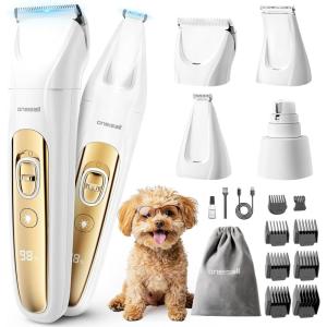 imageoneisall LED Light Dog Clippers for Grooming Cordless Dog Grooming Kit 4 in 1 2000mAh Dog Grooming Clippers Paw Trimmer Nail Grinder for Paw Nail Face Ears Legs BodyStorage Bag