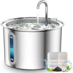 imageoneisall Stainless Steel Cat Water Fountain 2L Water Fountains for Cats Indoor Dishwasher Safe with Quiet Pump and 3 Replacement Filters Automatic Pet Water Fountain Faucet Spout Design