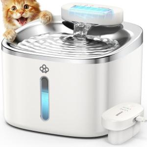 imageoneisall Wireless Cat Water Fountain 35L118oz Battery Operated Pet Drinking Fountain Stainless Steel Running Water Dispenser Fountains for Cats Cordless ampamp Rechargeable with Motion SensorPW04 White Fountain 3 Sets Filters